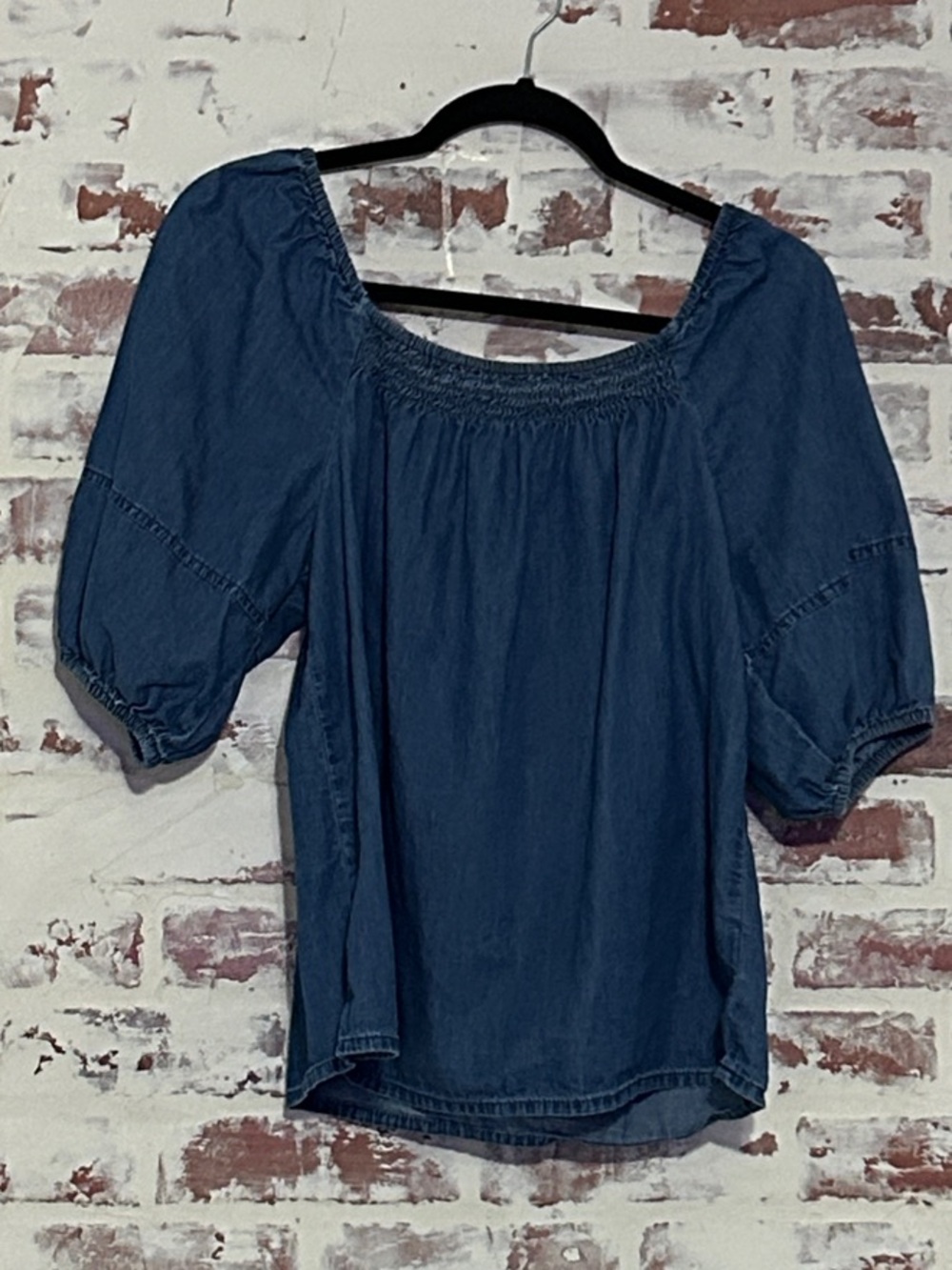 Gap Denim Blue Smocked Square-Neck Peasant Blouse